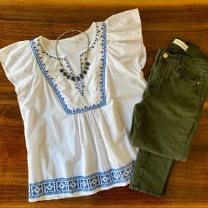 GAP Embroidered Peasant Top, sz S